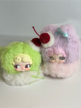 2 Lucky Deer Nai  - Pastel Green & Lavender Fuzzy Collectibles